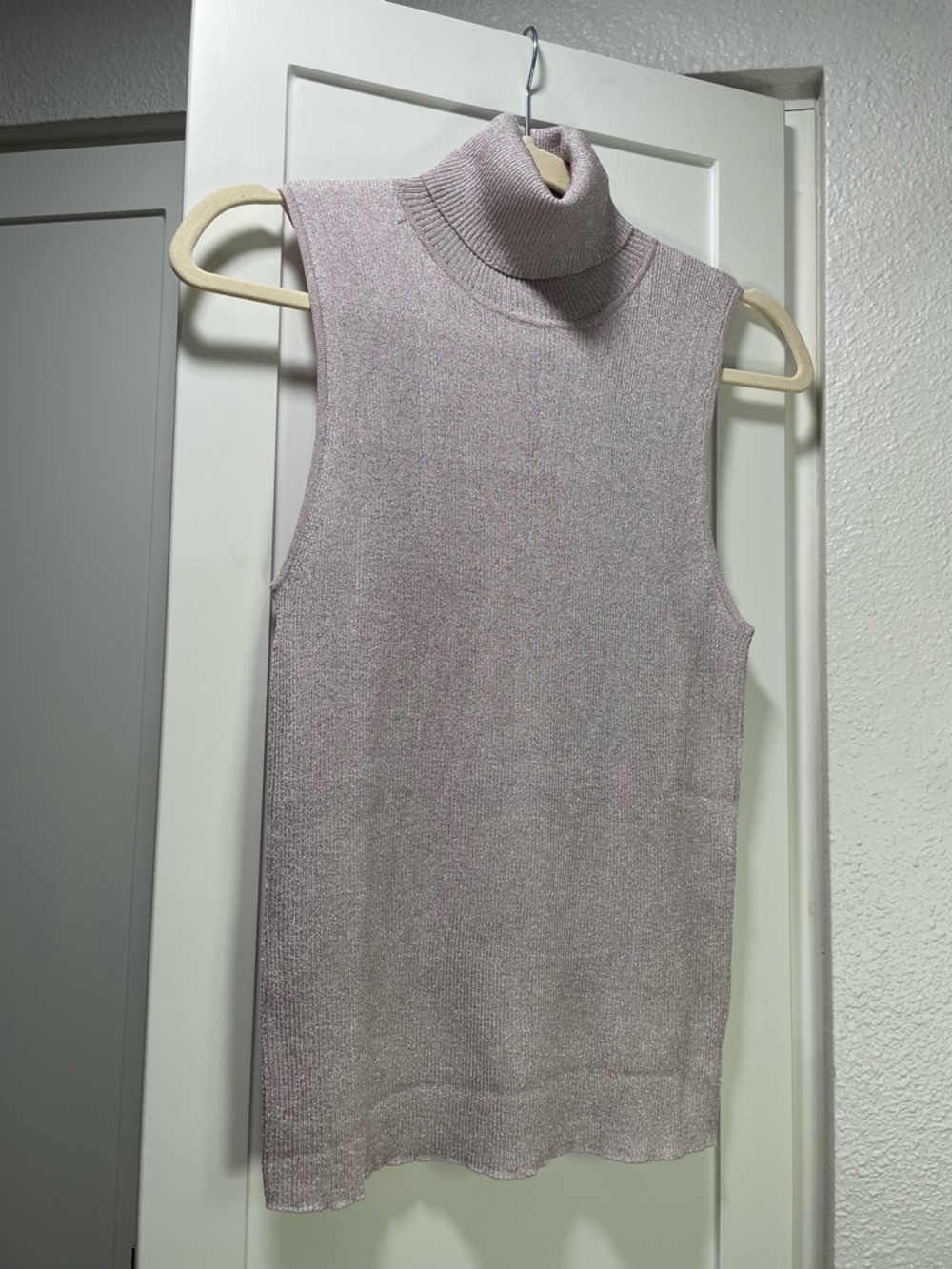 Mango Sparkle Effect Lurex Knit Sleeveless Turtleneck Top Lavender Lilac